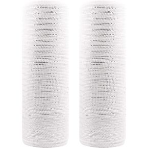 White Poly Decorating Mesh Ribbon with Metallic Foil 10 inch x 30 feet Each Roll for Wreaths, Swags Bows Wrapping and Decorating Projects-White+White
