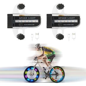 Rechargeable Bike Wheel Spoke Lights Built-in Motion Sensor - Waterproof Led Bicycle Wheel Spoke Lights, 30 Patterns Night Riding Decoration and Safety for Kids and Adults Bicycles, 2 Pack