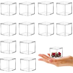 Acrylic Box 12 Packs Clear Boxes with Lids Plastic Square Cube for Display Small Clear Acrylic Containers Birthday Wedding Graduation Party Decoration Candy Box