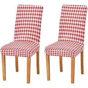 Red and White Checkered Italian Style Chair Covers for Dining Room Set of 4, Removable Stretch Chair Seat Covers Washable Kitchen Parsons Chair Slipcover Protector for Hotel, Restaurant, Banquet, Wedd