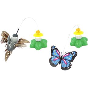 Ipetboom Pet Toys 2 Pcs Cat Wand Toy Automatic Cat Toy Cat Teaser Wands Hummingbird Butterflies Cat Teaser Toy Self Rotating Interactive Cat Toy Pet Teaser Stick for Cat Kitten