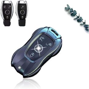 غطاء Key Fob متوافق مع Mercedes Benz AMG GT C E S M R CLA CLS GLA GLC GLE GLK GLS SLC SLK SL GL CL فئة للغطاء المعدني للمفتاح الذكي بدون حلقة سلسلة مفاتيح (نمط B رمادي) in Kuwait