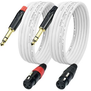 XLR Female to 1/4 Microphone Cable, 10Feet Balanced 1/4 TRS Quarter Inch to XLR Adapter Cord, Gold Plated Connector, White Color, Noise Free, 2Pack