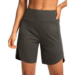 Soothfeel Women's 7" Athletic Running Long Shorts with Pockets High Waisted Bermuda Shorts for Women Workout Walking Casual