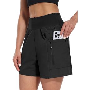 Hiverlay Cargo Shorts for Women 5.5" Athletic Running Hiking Shorts High Waisted Quick Dry Zipper Pocket Active Golf Shorts