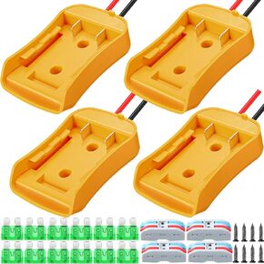 4 Pack Wheels Adapter Compatible with Dewalt 20V Battery Adapter Converter Kit for RC Car Robotics RC Truck DIY Use Power Connector with 12AWG Wire Fuses and Wire Terminals