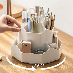 Pencil Pen Holder for Desk, 9 Slots 360 Degree Rotating Desk Organizers,Desktop Storage Stationery Supplies Organizer, Cute Pencil Cup Pot For Office Home & Art Supply(Milky White)