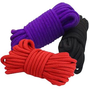 3 Roll Soft Cotton Rope, 32 Feet Length/10m Durable Utility Long Rope Multifunction Protecting Ending Twisted Long Rope (Red ，Black， Purple)