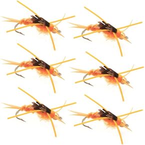 The Fly Fishing Place Tungsten Bead Head Nymph Fly Fishing Flies - Kaufmann's Golden Stone Fly with Rubber Legs - Stonefly Wet Fly - 6 Flies Hook Size 12