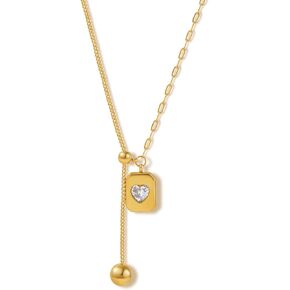 KELMALL 18K Gold Layered Chain Necklace Set, Sparkly Rhinestone Charm Chain and Long Adjustable Slider Y Necklace