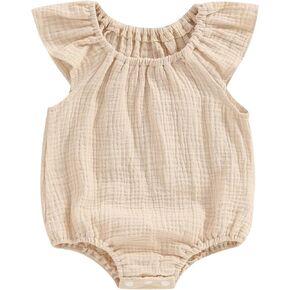 Mubineo Baby Girl Boy Summer Cotton Linen Romper Clothes Basic Plain Ruffle Sleeveless Comfy Rompers Newborn Tops