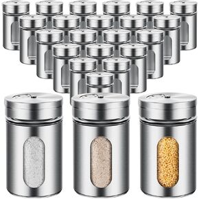 24 Pieces Salt and Pepper Shakers Stainless Steel Spice Shakers with 3 Adjustable Pour Holes, 3.4 oz Salt Dispenser Stainless Steel Spice Jars with Rotating Lids for Sugar Seasoning Home