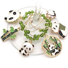 Panda Wine Glass Charms, Panda Gift for Women, Set of 6 Adorable Pandas and Bamboo Glass Identifiers