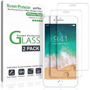 amFilm Screen Protector for Apple iPhone 8 Plus, 7 Plus, 6S Plus, 6 Plus, Tempered Glass, 2 Pack