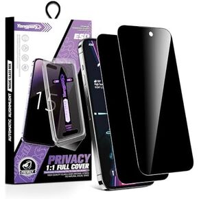 Protective Film Set for iPhone 15 Pro Max - 2 Tempered Glass Protectors with Anti-Spy and Dust-Free Storage Box - Full Screen Coverage (iPhone15 plus)
