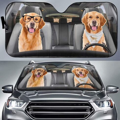 Golden Retriever Dog Print Car Front Window Sunshade Windshield Funny Puppy Sun Shade Universal Fit Most Vehicle SUV Truck Van in Saudi Arabia