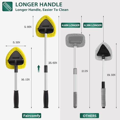 25.6'' Longer Extendable Windshield Cleaning Tool, Strong Absorbent Car Window Cleaner with 5 pcs Washable Pads and 2 pcs Spray Bottles, Multifunctional Use Windshield Cleaner Tool (Yellow) in Kuwait