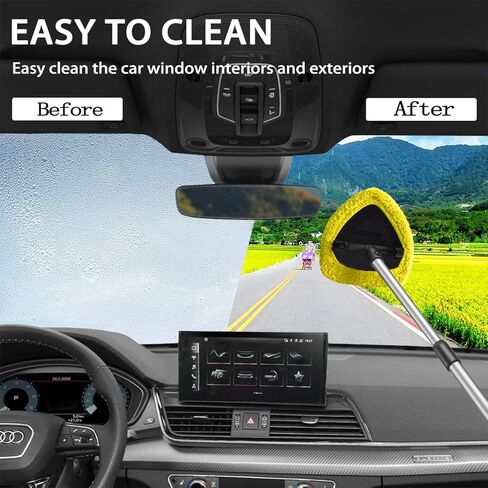25.6'' Longer Extendable Windshield Cleaning Tool, Strong Absorbent Car Window Cleaner with 5 pcs Washable Pads and 2 pcs Spray Bottles, Multifunctional Use Windshield Cleaner Tool (Yellow) in Kuwait