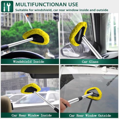 25.6'' Longer Extendable Windshield Cleaning Tool, Strong Absorbent Car Window Cleaner with 5 pcs Washable Pads and 2 pcs Spray Bottles, Multifunctional Use Windshield Cleaner Tool (Yellow) in Kuwait