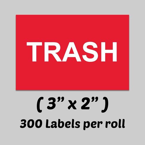 300 Trash Sticker - 2 x 3 Inches Trash Sticker for Trash Can Bright Red Disposal Trash Basura Label Stickers, Self Adhesive Trash Labels - 1 Roll of 300 Stickers for Trash Cans in Saudi Arabia