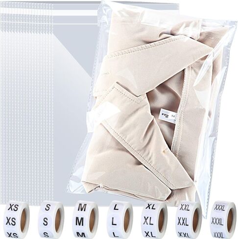 500 Pcs Clear Resealable Polypropylene Bags with 3500 Pcs Clothing Size Round Sticker Labels in Full 7 Size Self Sealing Plastic Bag for Packaging Clothes T-Shirts Small Business (9 x 12 Inch) in Saudi Arabia