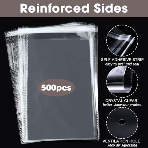 500 Pcs Clear Resealable Polypropylene Bags with 3500 Pcs Clothing Size Round Sticker Labels in Full 7 Size Self Sealing Plastic Bag for Packaging Clothes T-Shirts Small Business (9 x 12 Inch) in Saudi Arabia