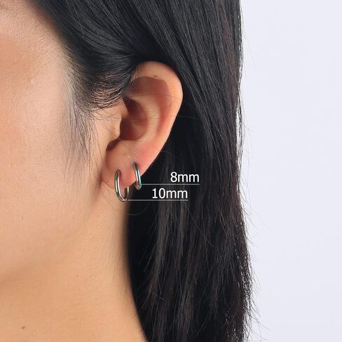 12 Pairs Surgical Stainless Steel Small Hoop Earrings for Women Men Hypoallergenic Cartilage Huggie Hoop Earrings Set Helix Lobes Hinged Sleeper Earrings for Cartilage Piercings 8MM 10MM in Saudi Arabia