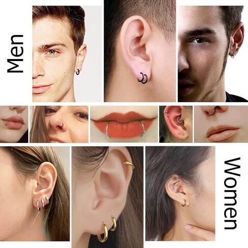 12 Pairs Surgical Stainless Steel Small Hoop Earrings for Women Men Hypoallergenic Cartilage Huggie Hoop Earrings Set Helix Lobes Hinged Sleeper Earrings for Cartilage Piercings 8MM 10MM in Saudi Arabia