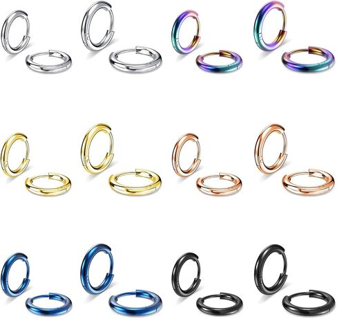 12 Pairs Surgical Stainless Steel Small Hoop Earrings for Women Men Hypoallergenic Cartilage Huggie Hoop Earrings Set Helix Lobes Hinged Sleeper Earrings for Cartilage Piercings 8MM 10MM in Saudi Arabia