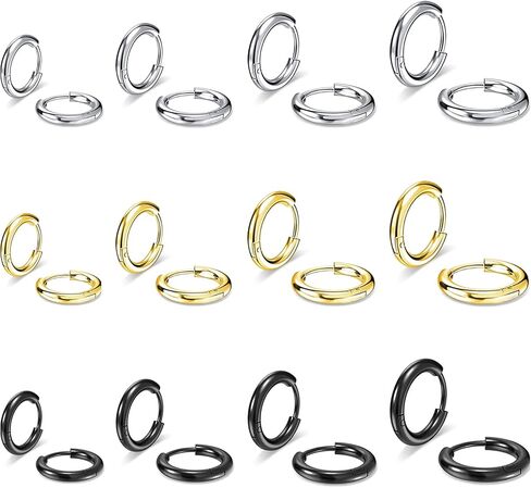 12 Pairs Surgical Stainless Steel Small Hoop Earrings for Women Men Hypoallergenic Cartilage Huggie Hoop Earrings Set Helix Lobes Hinged Sleeper Earrings for Cartilage Piercings 8MM 10MM in Saudi Arabia