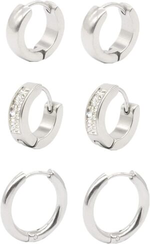 3 Pairs Hoop Earrings Set Stainless Steel Unisex Piecerd Hinged Hoops Jewelry for Men Women in Saudi Arabia