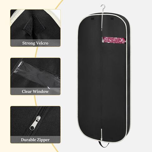 عبوة من 2 حقيبة ملابس لتعليق الملابس من Coastal Rose، حقائب ملابس مقواة مقاس 10.16 سم للسفر، حقيبة غطاء البدلة بمقبض - 60.96 سم × 137.16 سم/ أسود in Kuwait