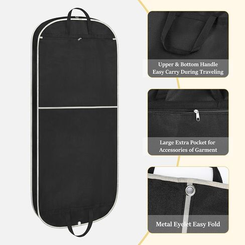 عبوة من 2 حقيبة ملابس لتعليق الملابس من Coastal Rose، حقائب ملابس مقواة مقاس 10.16 سم للسفر، حقيبة غطاء البدلة بمقبض - 60.96 سم × 137.16 سم/ أسود in Kuwait