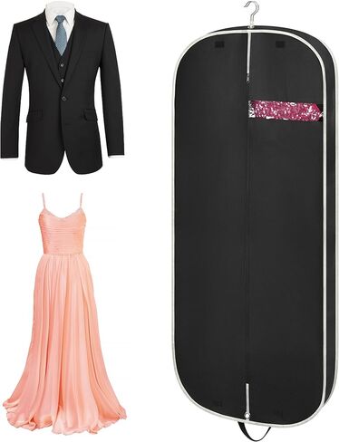 عبوة من 2 حقيبة ملابس لتعليق الملابس من Coastal Rose، حقائب ملابس مقواة مقاس 10.16 سم للسفر، حقيبة غطاء البدلة بمقبض - 60.96 سم × 137.16 سم/ أسود in Kuwait