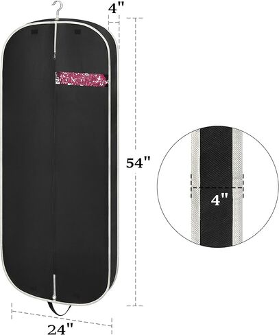 عبوة من 2 حقيبة ملابس لتعليق الملابس من Coastal Rose، حقائب ملابس مقواة مقاس 10.16 سم للسفر، حقيبة غطاء البدلة بمقبض - 60.96 سم × 137.16 سم/ أسود in Kuwait