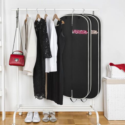 عبوة من 2 حقيبة ملابس لتعليق الملابس من Coastal Rose، حقائب ملابس مقواة مقاس 10.16 سم للسفر، حقيبة غطاء البدلة بمقبض - 60.96 سم × 137.16 سم/ أسود in Kuwait