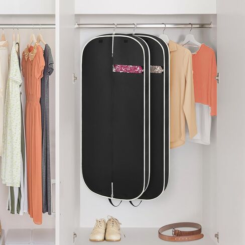 عبوة من 2 حقيبة ملابس لتعليق الملابس من Coastal Rose، حقائب ملابس مقواة مقاس 10.16 سم للسفر، حقيبة غطاء البدلة بمقبض - 60.96 سم × 137.16 سم/ أسود in Kuwait
