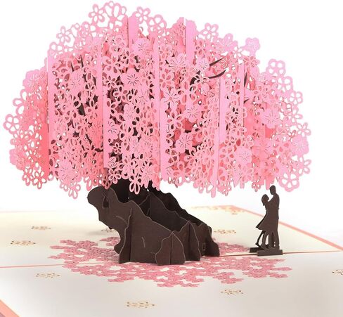 بطاقة الذكرى السنوية للزفاف من Shynek Cherry Blossom، بطاقة حب ثلاثية الأبعاد، هدية عيد الحب لها، مع مغلف ومذكرة فارغة in Kuwait