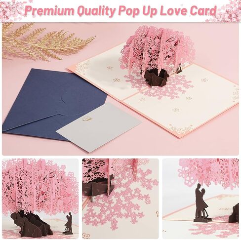 بطاقة الذكرى السنوية للزفاف من Shynek Cherry Blossom، بطاقة حب ثلاثية الأبعاد، هدية عيد الحب لها، مع مغلف ومذكرة فارغة in Kuwait