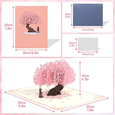 بطاقة الذكرى السنوية للزفاف من Shynek Cherry Blossom، بطاقة حب ثلاثية الأبعاد، هدية عيد الحب لها، مع مغلف ومذكرة فارغة in Kuwait