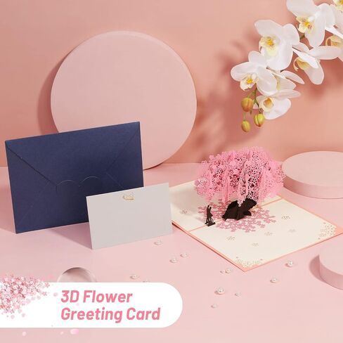 بطاقة الذكرى السنوية للزفاف من Shynek Cherry Blossom، بطاقة حب ثلاثية الأبعاد، هدية عيد الحب لها، مع مغلف ومذكرة فارغة in Kuwait