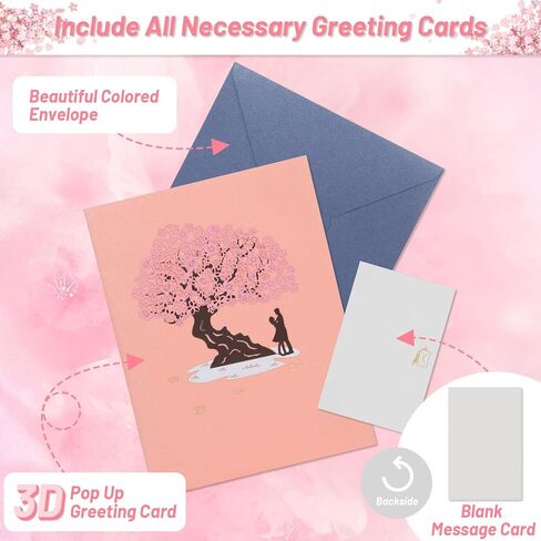 بطاقة الذكرى السنوية للزفاف من Shynek Cherry Blossom، بطاقة حب ثلاثية الأبعاد، هدية عيد الحب لها، مع مغلف ومذكرة فارغة in Kuwait