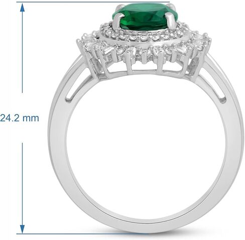 Jewelili الفضة الاسترليني 9x7 ملم قطع بيضاوي مقلد الزمرد والرغيف الفرنسي ودائرية خلق خاتم الخطوبة الياقوت الأبيض، حجم 7 in Saudi Arabia