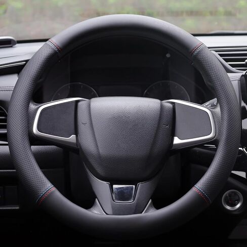 Car Steering Wheel Cover for Tesla Model Y Model 3 Plaid/Long Range 5/6/7 Seater Interior Accessories, Premium Leather - Red Blue Line (14-14 1/4 inches) in Saudi Arabia