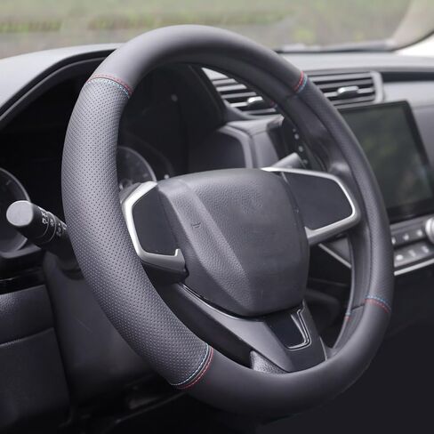 Car Steering Wheel Cover for Tesla Model Y Model 3 Plaid/Long Range 5/6/7 Seater Interior Accessories, Premium Leather - Red Blue Line (14-14 1/4 inches) in Saudi Arabia