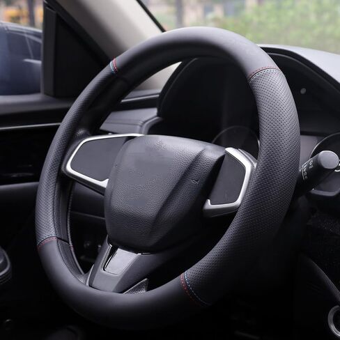 Car Steering Wheel Cover for Tesla Model Y Model 3 Plaid/Long Range 5/6/7 Seater Interior Accessories, Premium Leather - Red Blue Line (14-14 1/4 inches) in Saudi Arabia