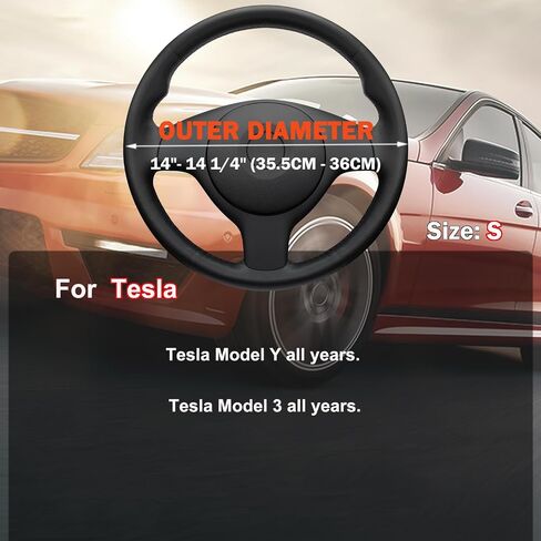 Car Steering Wheel Cover for Tesla Model Y Model 3 Plaid/Long Range 5/6/7 Seater Interior Accessories, Premium Leather - Red Blue Line (14-14 1/4 inches) in Saudi Arabia