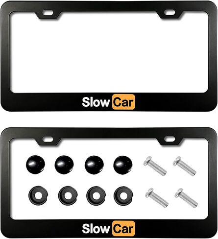 2Pcs Carbon Fiber Pattern License Plate Frame, Funny License Plate Frame, 2Holes Black Aluminum Alloy License Plate Frame with Caps and Screws, Universal License Plate Holders Car Accessories(Follow) in Saudi Arabia