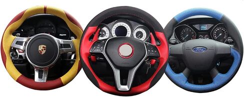 Loncky Genuine Leather Auto Custom Steering Wheel Covers for Toyota Land Cruiser 2008-2015 / Toyota Tundra 2007 2008 2009 2010 2011 2012 2013/ Toyota Sequoia 2008 2009 2010 2011 2012 2013 Accessories in Saudi Arabia