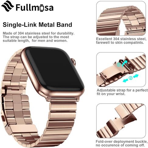 Fullmosa Compatible Apple Watch Metal Bands 49mm 45mm 44mm 42mm 41mm 40mm 38mm, Stainless Steel iWatch Band Men Women for Apple Watch Series Ultra 9 8 7 6 5 4 3 2 1 SE in Saudi Arabia